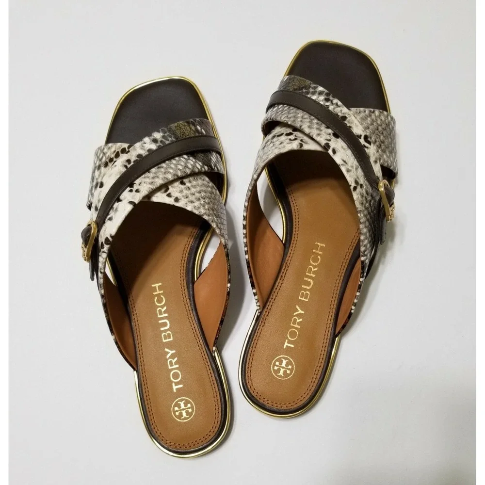 NWOB Tory Burch Delaney Embossed Snake Leather Sandal Slide Aspen Multi 10 $268
